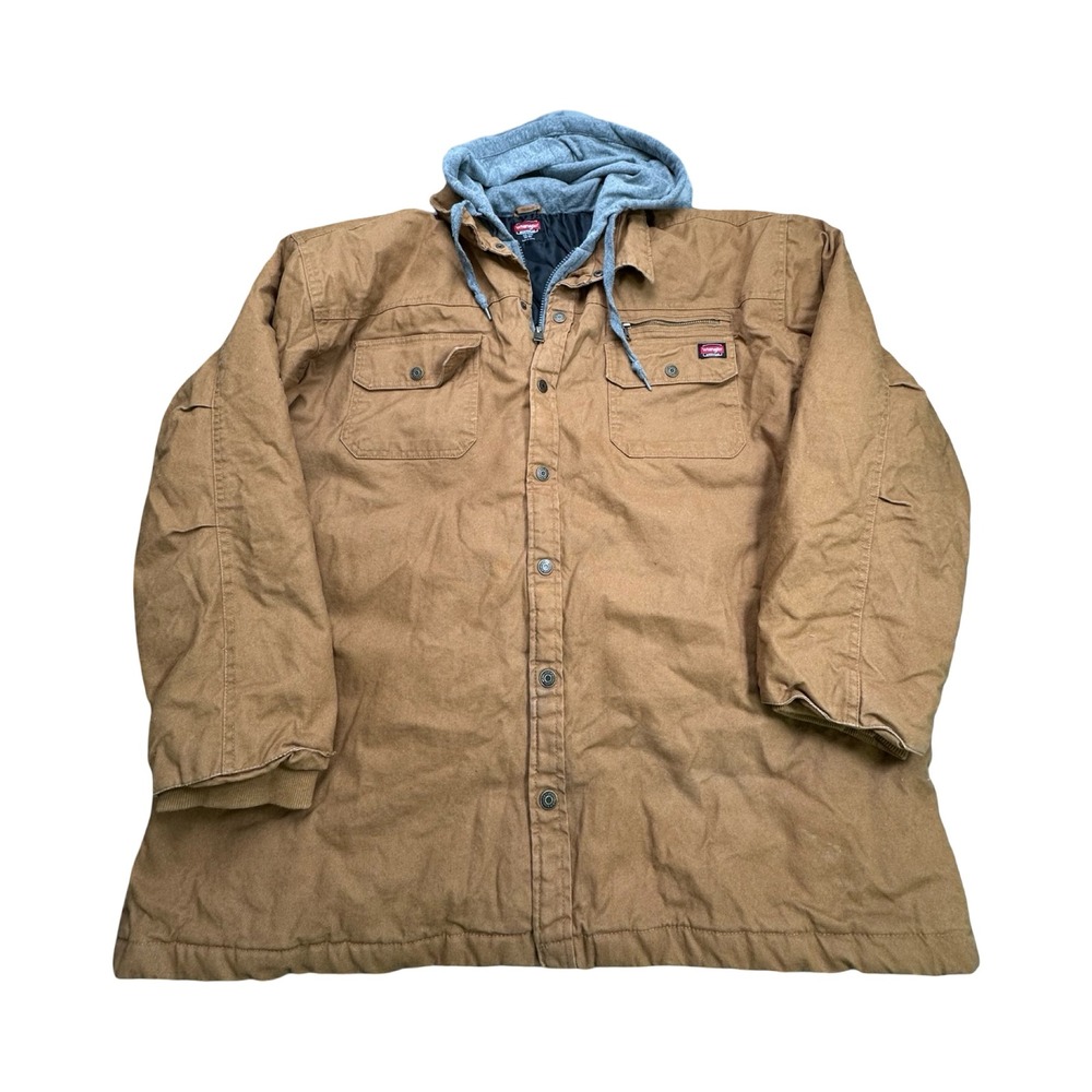 Wrangler Jacket Mens 3XL Brown Workwear Hooded‎ Canvas Quilted Chore Coat Rugged